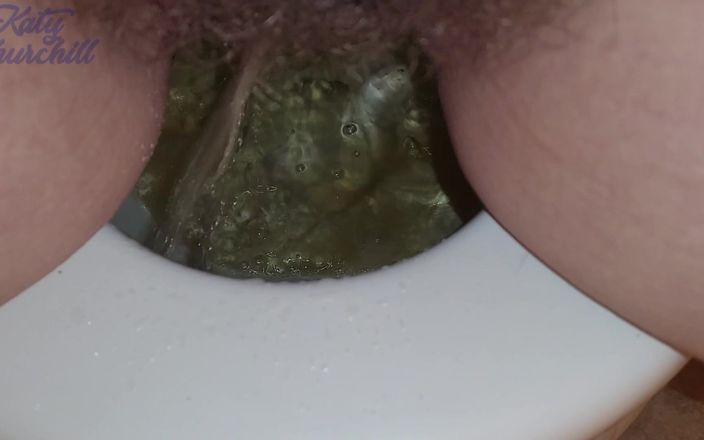 Katy Churchill: Extreme Closeup Hairy Pussy Pissing Into Toilet