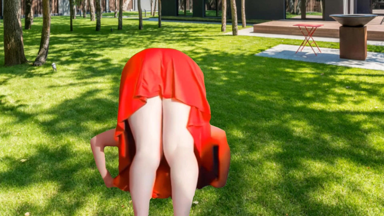Kitty_Cross: Xx vermelho vestido ao ar livre loira rabuda suave rabo...