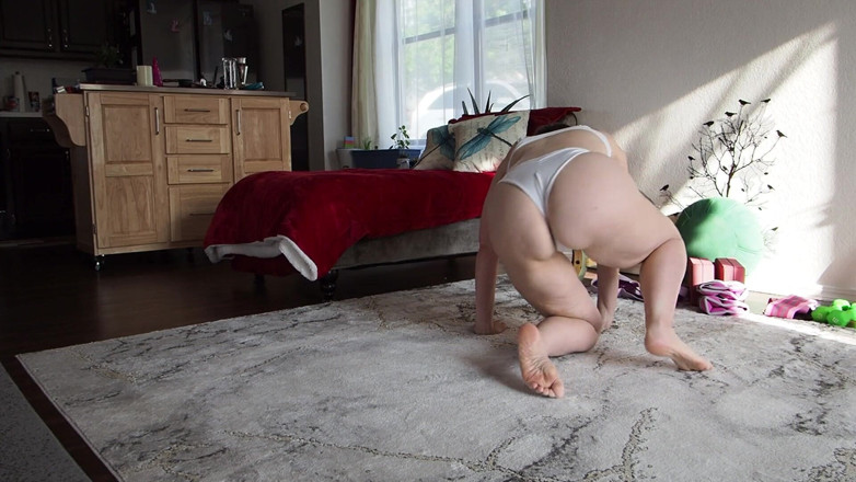 Aurora Willows: Behind the scenes stretching in a white bikini