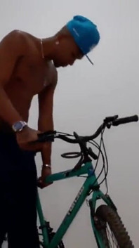 Hot Blonde Policewoman Frisking the Young Black Man Who Was Getting the Bike