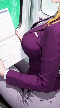 Blonde Boss in Purple Suit! Office Train Private Moments. She's Multitasking with Files While Secretly Adjusting Her Skirt...