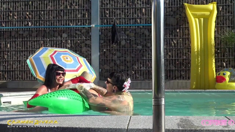 Domina Lady Vampira - SM Studio Femdom Empire: Carmen Rivera &amp; Lady Vampira are celebrating a pool party with...