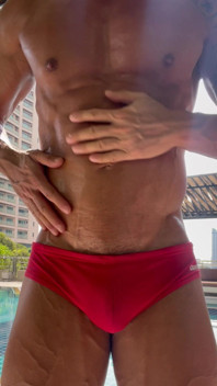 Hot Asian Muscle Hunk, Joey Rhyder Oiled up at the Pool