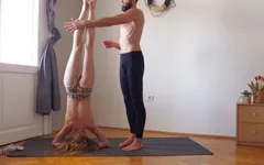 Workout joga exercise together for the first time