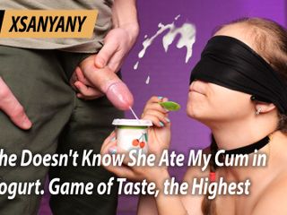 XSanyAny and ShinyLaska: Neví, že mi snědla mrdku v jogurtu. Hra ochutnání, nejvyšší úroveň. Xsanyany