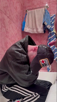 Scally Chav Guy in Leather and Sport Gear Get Pissing
