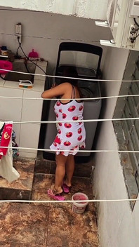 The Neighbor Is Watched Washing Clothes by Her Neighbor