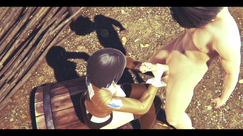 HentaiTubes: On Titans Hentai - Mikasa macht einen handjob mit sperma im...