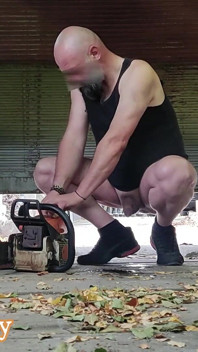 Naked Pissing in Garage Playing with My Tools