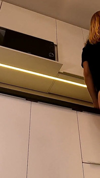 Hot Sexy College Girl in Shortest Short Shorts Ever to Flash Her Naked Ass and Tight Meaty Pussy in the Kitchen