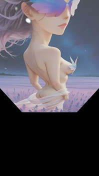 Muse bugil di antara lavender-rose blooms