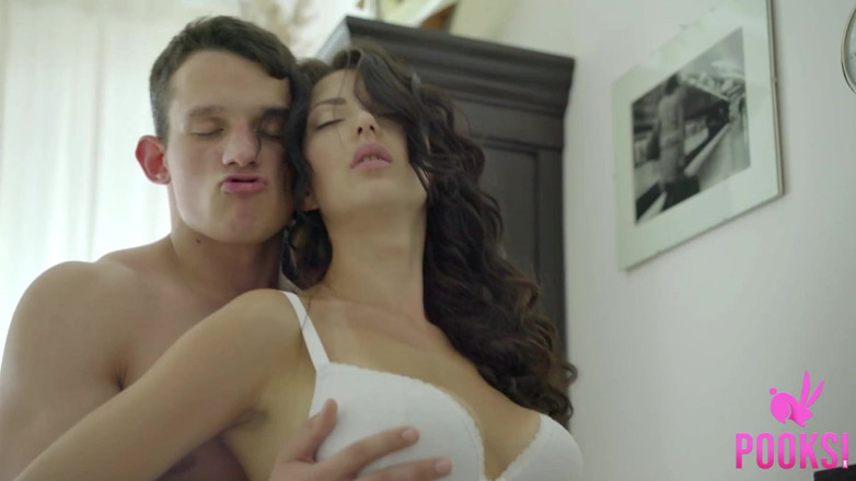 Pooksi: Dark Haired Teen In White Lingerie Martha Fucks A Hung...