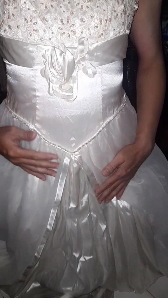 Naomisinka: Cum Flows on Satin Wedding Dress