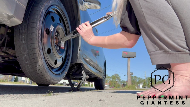 Peppermint Giantess: 67 Tall Amazon Goddess Changes Her Tire - Big Feet in...