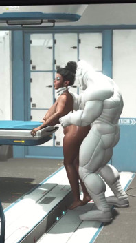 O negresă tânără sexy și țâțoasă face sex anal dur cu un robot sexual în medbay