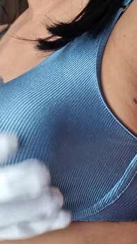 Caressing My Hard and Firm Tits Under My Silky Shiny Blue Nylon Bra, Vintage Bra 90s Lingerie