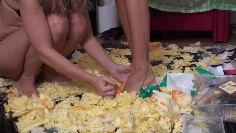 Foot Girls: Sluts Trampling Food in the Living Room