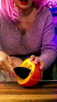 Lady Angela Rubbing Her Dirty Feet on a Pumpkin Make up
