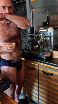 Muscle Bear Has Coffee