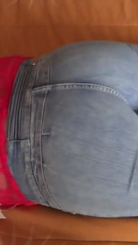 Beautiful Stepmom's Big Ass with Her Jeans on and Jeans Down, I Cum on Her Ass
