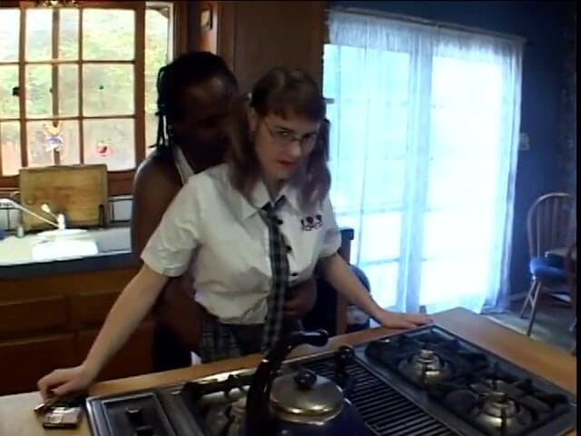 First Black Sexperience: Hot young brunette takes a load on her glasses after...