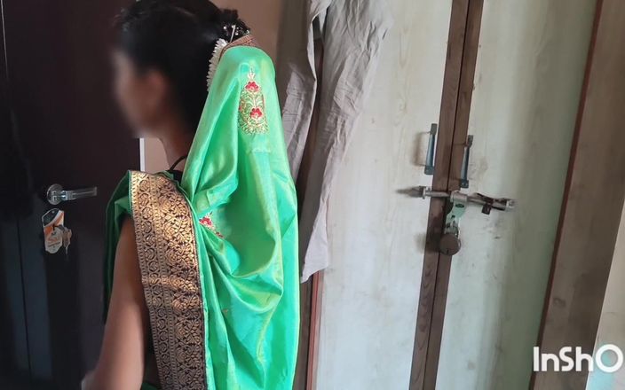 Desishycouple: हरी साड़ी में तैयार हो रही भारतीय पत्नी भाग 2