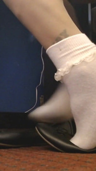 Closeup Ruffled Socks Pantyhose Ballet Flats Tease