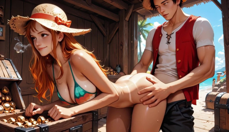 Sdanimacionescol: ルフィとゾロによるナミの激しく犯される - ビーチでの三人プレイ ワンピース 無修正変態