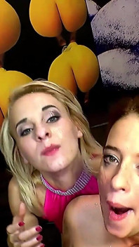 Slutty Blonde and Brunette Get Covered in Cum During Intense Ggg Bukkake