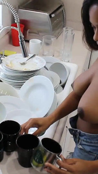 Gorgeous Cunt Washing Dishes