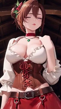 Lazy Tease on the Sun-drenched Porch, Corset Cinching Her Curves, Fingertips Grazing Chest, That Taboo Gaze in the Sunlight