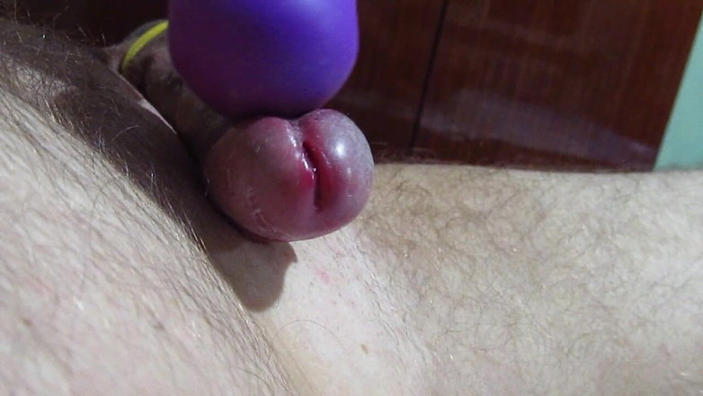 Hot guy solo: Big cumshot from sex toy on cock