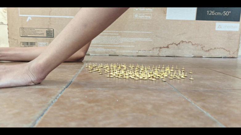 Lily Slav: A Little Masochistic Submissive Lying on Thumbtacks