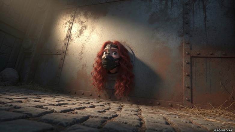 Gagged AI Cartoons: Stuck in the Wall