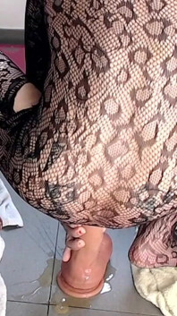 Sissy Femboy in Body Stocking Riding Huge Anal Dildo