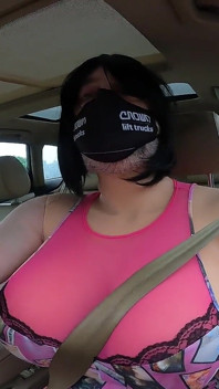 Giant Fake Tits Crossdresser Jon Scarecrow Driving in Drag