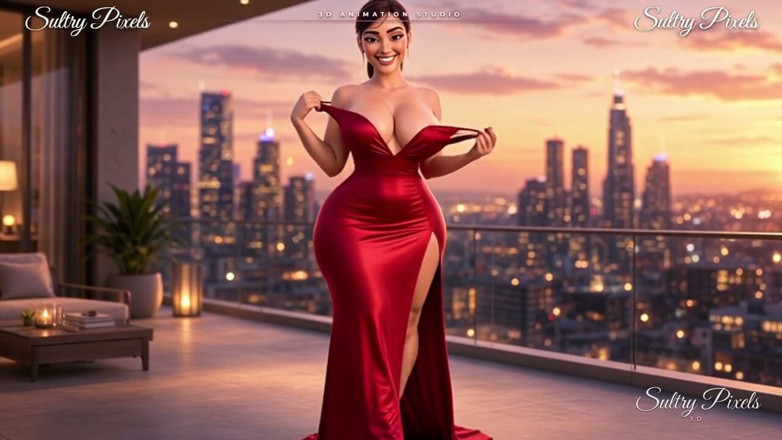 Sultry Pixels 3D: Morena elegante com um coque de cabelo tira roupa no...
