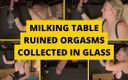 Mistress BJQueen: Dominatrix recoge corridas arruinadas en un vaso en la mesa...