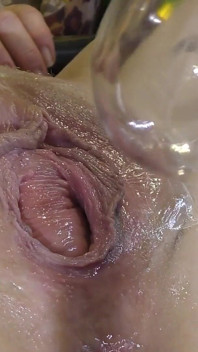 Very Close Spread Pussy Fucking with Dildo and Glass