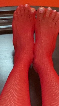 Really Sexy Legs with Tiny Sexy Asian Feet with Long Toes Red Stockings