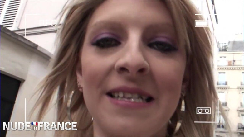Nude in France: Horny blonde sucks beefy black cock