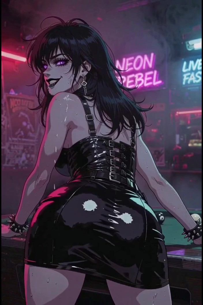 Wertstofsamler: Dark Anime Žena v baru v Kulečníku, Rocker Leather