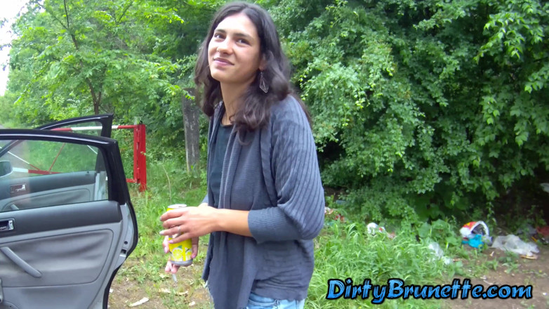 Dirty Brunette: Picking up a sexy brunette for fucking later outdoor
