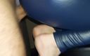 Shiny leather assfuck: Shiny ass fucked in blue latex pants