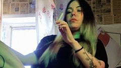 Blowjobs Alice: Petite stepsister smokes a cigarette