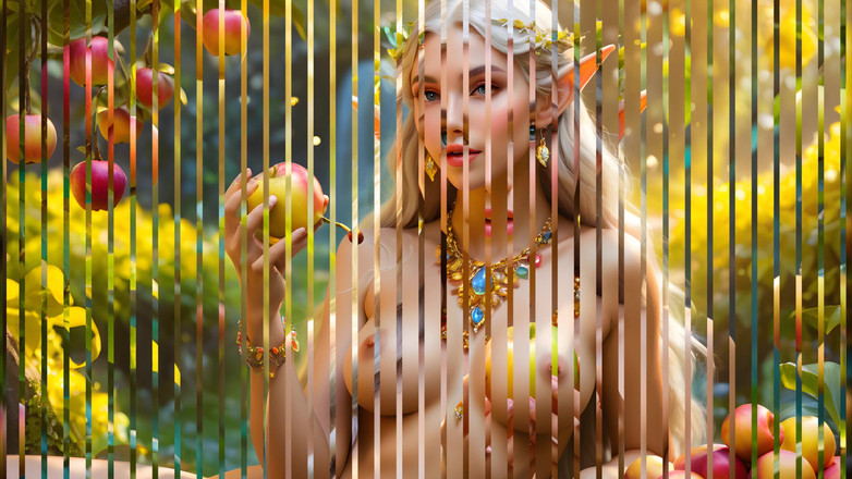 LustRender: 大胸裸体精灵女孩与蜡苹果