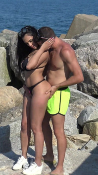 Hot busty Latina sucks dick in the beach