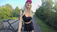 Public Nudity While Cycling!! Tranny Girl Rides Not Only the Bike, Also a Dildo! thumbnail