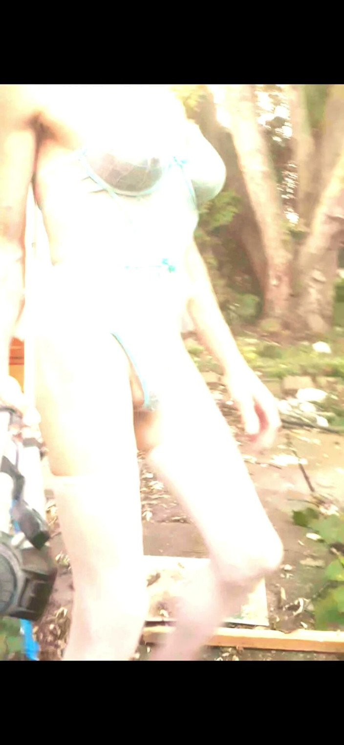 Feeling sexy today crosdressing: At Work Cdmichelle Wearing Blue Bodysute Walking Around Job Sit