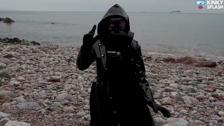 UKCuteGirl Lucy Lauren: Gas Mask Goddess - Rubber Wetsuit &amp; Pvc Mac Beach Tease